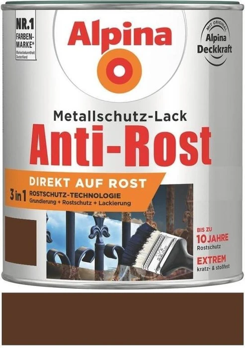 Alpina Farben Metallschutz-Lack Anti-Rost außen braun glänzend, 2.5l