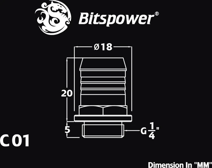 Bitspower Fitting G1/4" auf 13mm glänzend schwarz