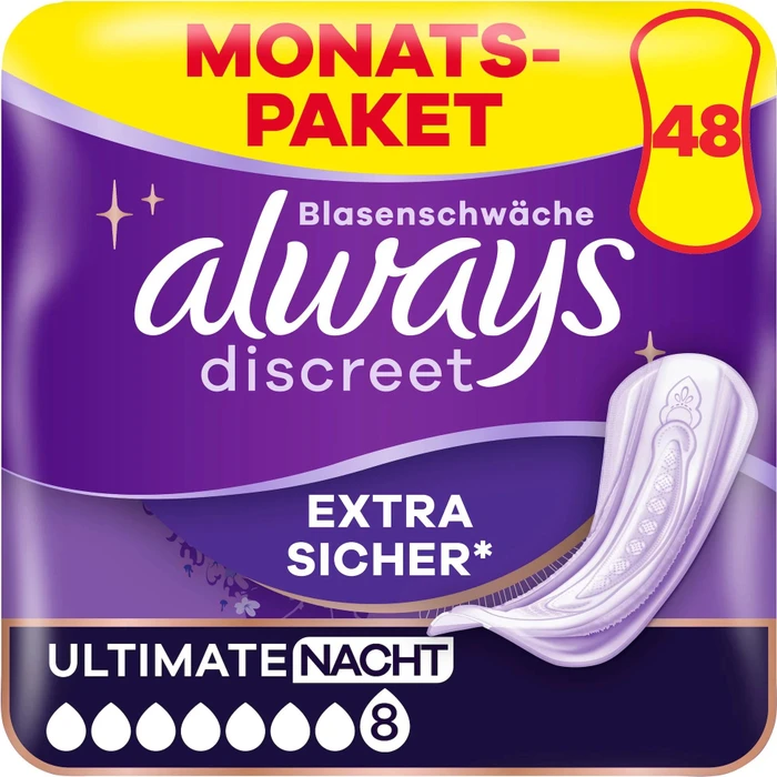 Always Discreet Ultimate Nacht Hygieneeinlage, 48 Stück (4x 12 Stück)