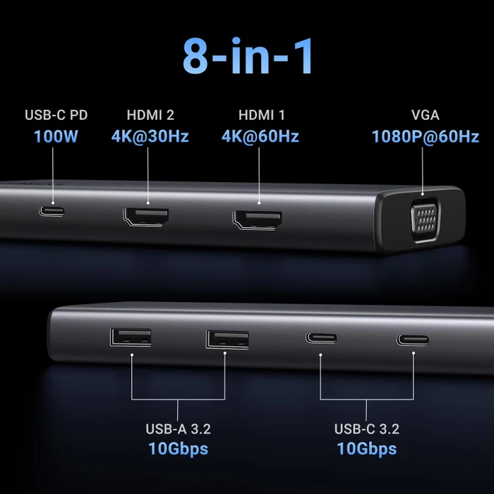 Ugreen Revodok Pro 308 - VGA, USB-C 3.1 [Stecker]