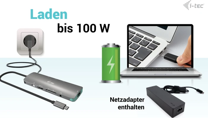 i-tec Metal Nano Dock, inkl. Netzteil, USB PD 100W, USB-C 3.0 [Stecker]