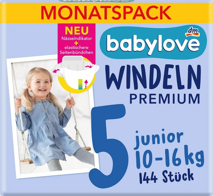Babylove Premium Gr.5 junior Einwegwindel, 12-25kg, 144 Stück