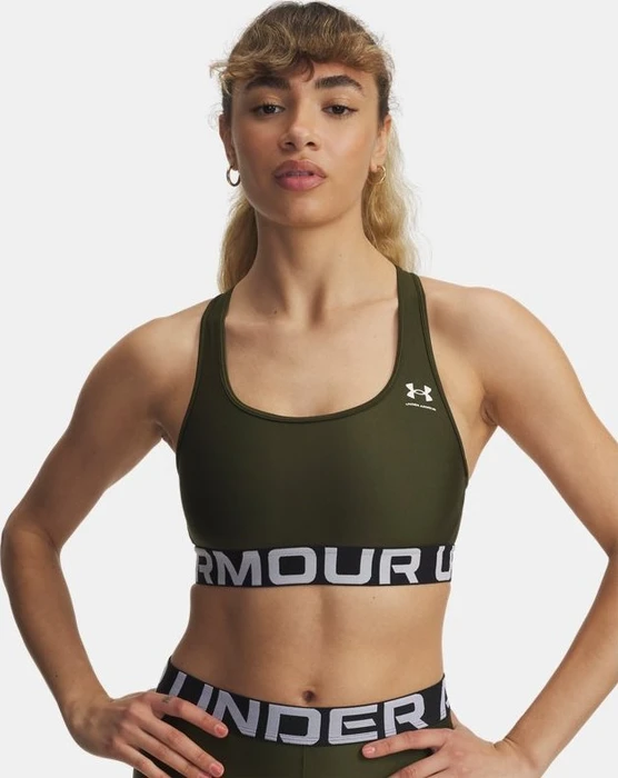 Under Armour HeatGear Armour Mid Sport-BH downpour gray/white (Damen)