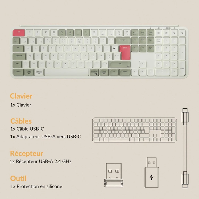 Keychron B6 Pro Ultra-Slim Wireless, Vintagerot, USB/Bluetooth, FR