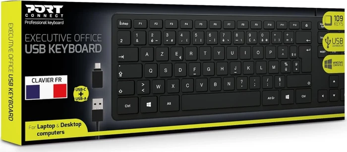Port Designs PORT Connect Executive Office Keyboard, schwarz, USB, FR