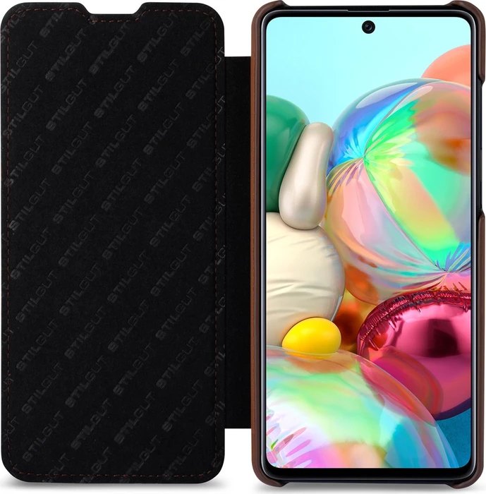 Stilgut Book Type Leather Case für Samsung Galaxy A71 braun