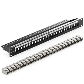 deleyCON Patchpanel für Keystone Module 19", 1HE, inkl. RJ-45 Cat8 Module, 24-Port, 19", 1HE, schwarz