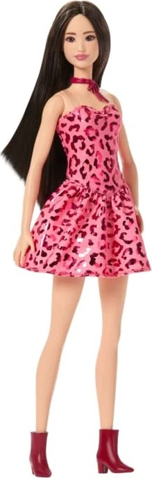 Mattel Barbie - Fashionistas Barbie in einem rosa Kleid mit Leopardenmuster und schwarzem Haar