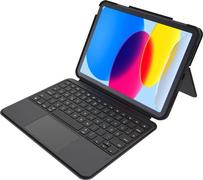 Deqster Smart Combo Touch Keyboard für iPad 11 A16/iPad 10, schwarz, DE