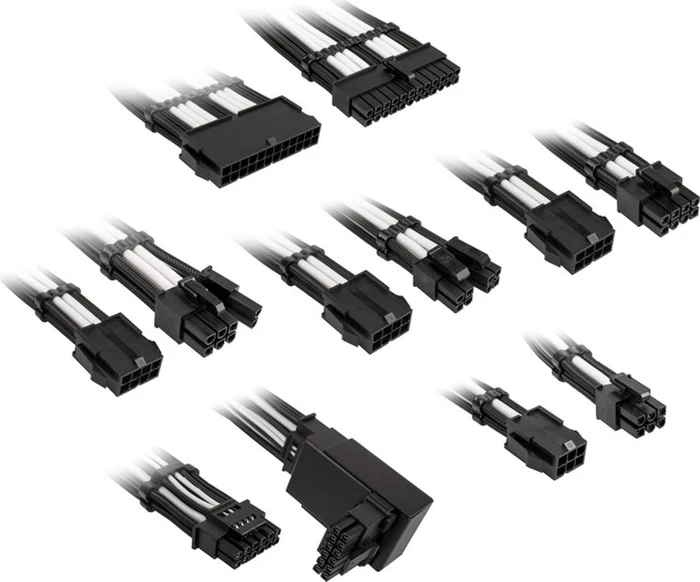 Kolink Core Pro Braided Cable Extension Kit 12V-2x6, Typ 2, Sense-Pins an der Unterseite, Jet Black/Brilliant White