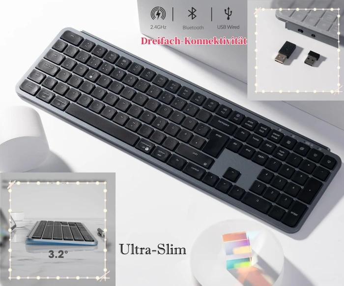 Keychron B6 Pro Ultra-Slim Wireless, Space Gray, USB/Bluetooth, DE