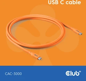 Club 3D USB4 Kabel, 20Gb/s, 240W PD EPR, USB-C Stecker auf USB-C Stecker, 2m, orange (CAC-3000)