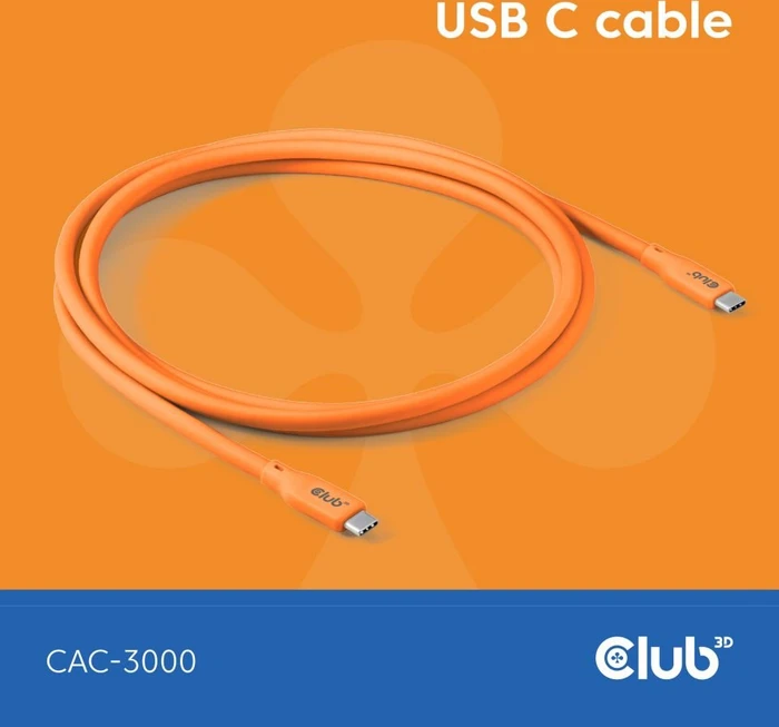 Club 3D USB4 Kabel, 20Gb/s, 240W PD EPR, USB-C Stecker auf USB-C Stecker, 2m, orange