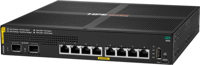 HPE Aruba CX 6000 Series Desktop Gigabit Managed Switch, 8x RJ-45, 2x SFP, 67W PoE+
