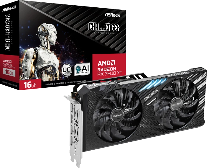 ASRock Radeon RX 7600 XT Challenger 16GB OC, RX7600XT CL 16GO, 16GB GDDR6, HDMI, 3x DP