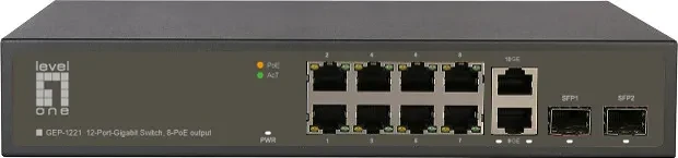 LevelOne GEP Desktop Gigabit Switch, 10x RJ-45, 2x SFP, 150W PoE+