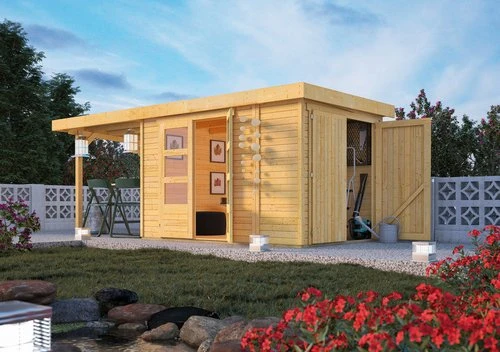 Karibu Retola 3 Gartenhaus inkl. Anbau 2.4m natur