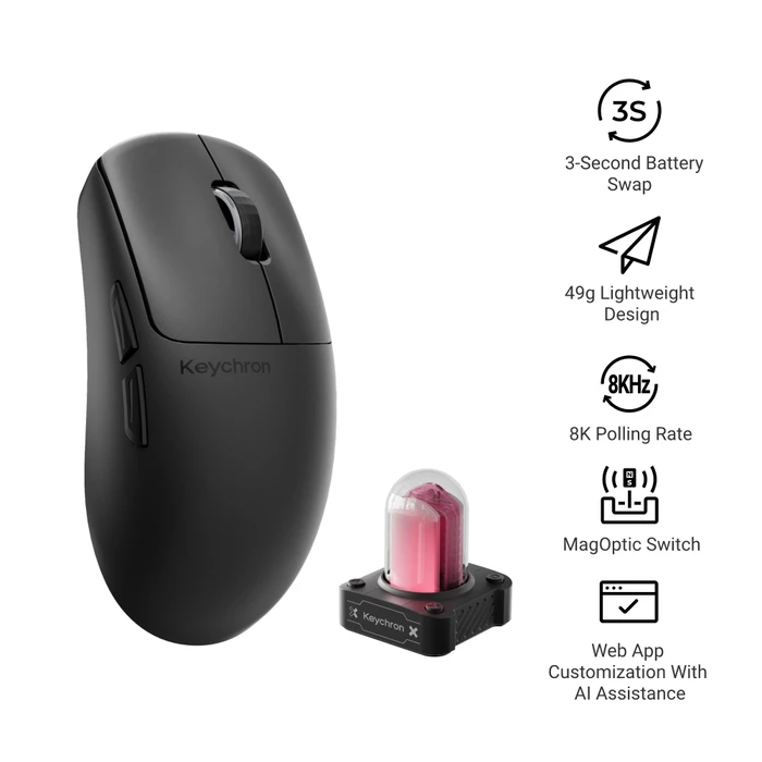 Keychron G6 HE 8K UltraLight Wireless Mouse, schwarz, USB/Bluetooth