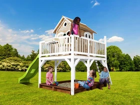 Axi Spielhaus Liam braun/weiß mit Rutsche hellgrün