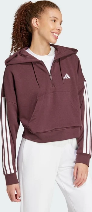adidas Essentials 3-Streifen French Terry Quarter-Zip Hoodie aurora ruby/white (Damen)