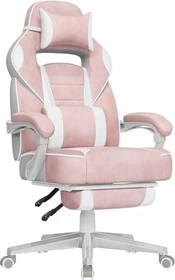 Songmics Bürostuhl mit Fußstütze und Lendenkissen, rosa/weiß