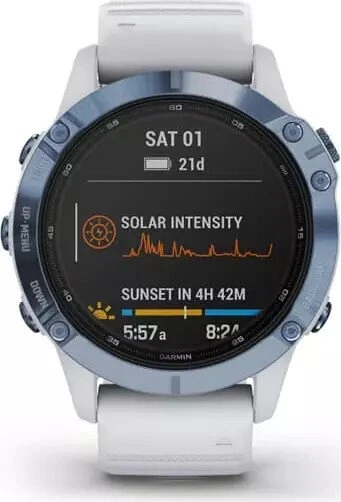 Garmin Fenix 6 Pro Solar mineral blue titanium/whitestone