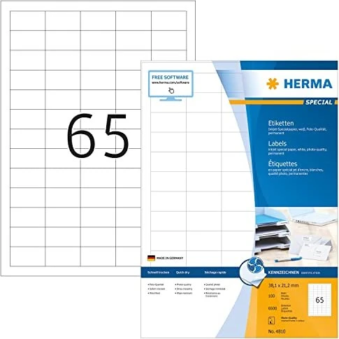 Herma Etiketten Inkjet, 38.1x21.2mm, weiß, matt, 100 Blatt (6500 Etiketten)