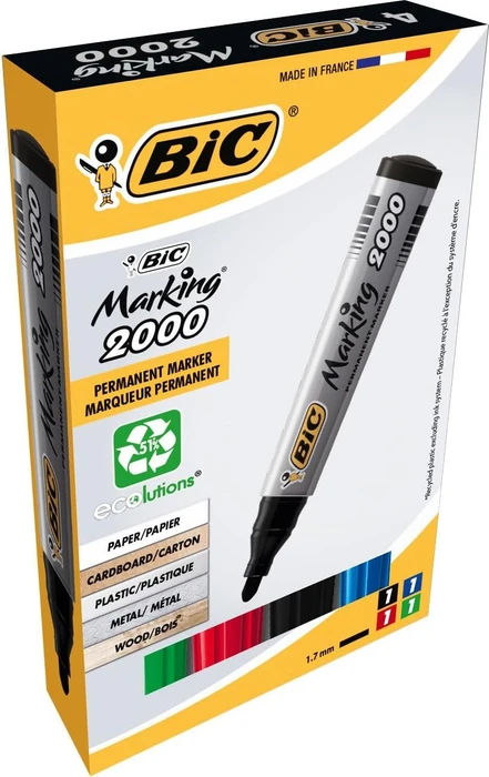 BIC Marking 2000 ECOlutions Permanentmarker Rundspitze 1.7mm schwarz/blau/rot/grün, 4er-Set, Box