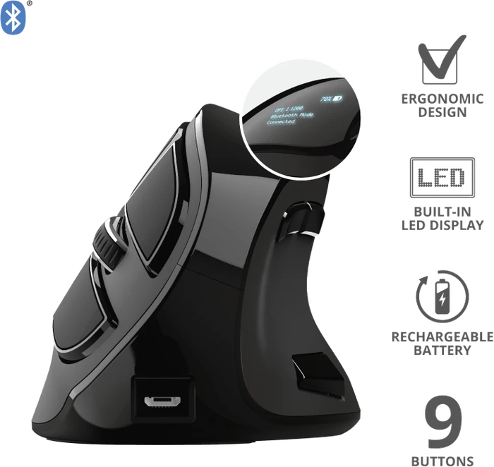 Trust Voxx Rechargeable Ergonomic Wireless Mouse, USB/Bluetooth