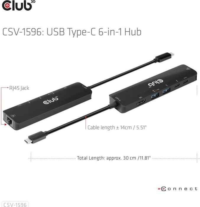 Club 3D 6in1 Hub, USB-C 3.0 [Stecker]