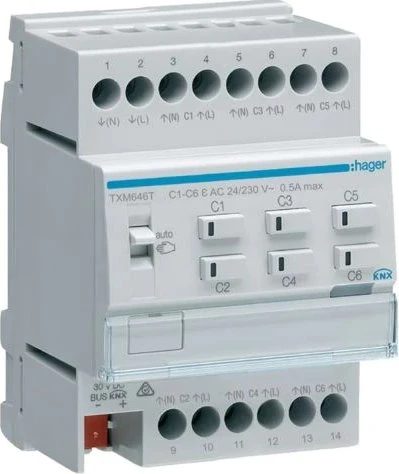 Hager Heizungsaktor 6-fach für 24/230V Stellantriebe, 4TE REG, Schaltaktor