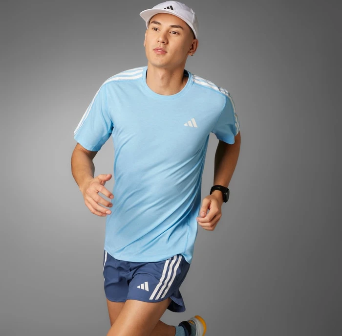adidas Own The Run 3-Streifen Laufshirt kurzarm semi blue burst/white (Herren)