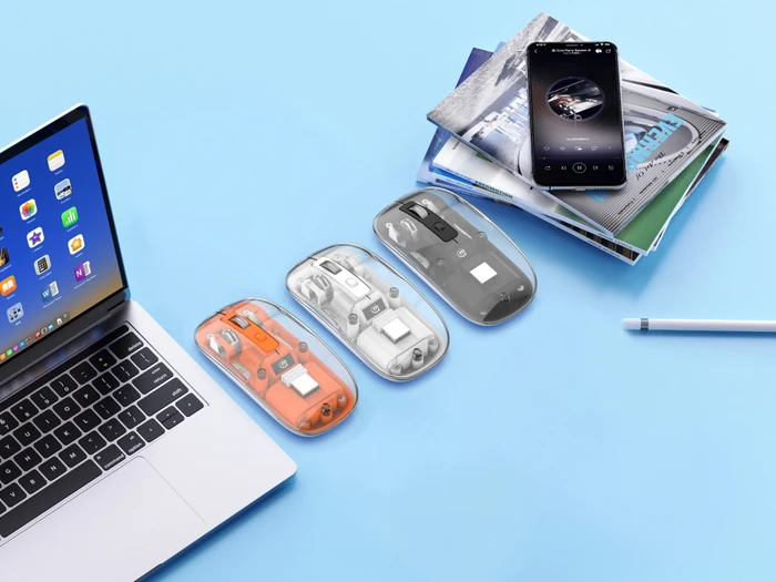 Manhattan Transparent Rechargeable Wireless Mouse, transparent/orange, USB