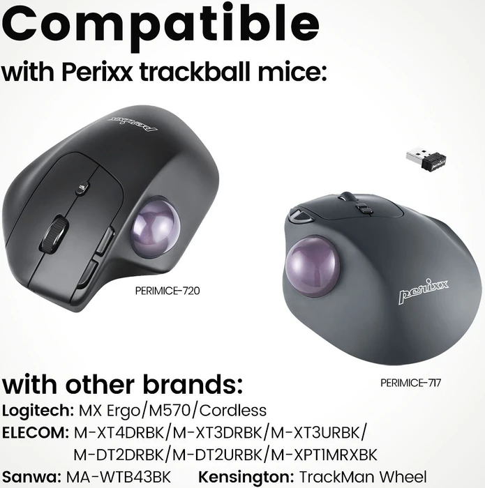 Perixx PERIPRO-303GLV 34mm für Perimice und Logitech M570, Ersatz-Trackball, violett
