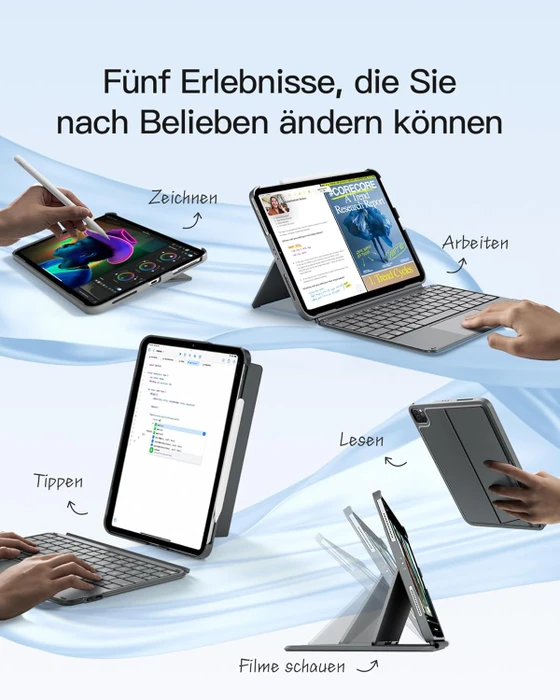 Inateck ACE Touch Ultraleicht Tastatur für iPad Pro 11" (M4), grau, DE