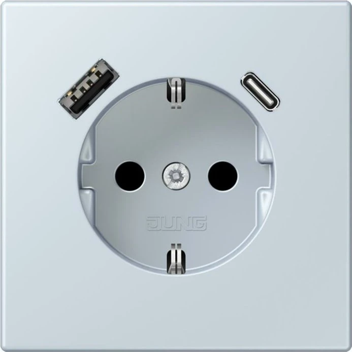 Jung Serie LS SCHUKO-Steckdose mit USB-Ladegerät Safety+, outremer pale