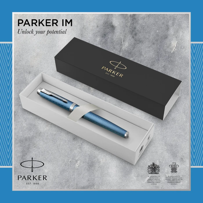 Parker IM Premium Tintenroller (Mine) blue grey lacquer/chrome trim, Geschenkbox (2143648) – Bild 3 von 8
