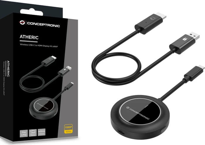 Conceptronic ATHERIC01B USB-C auf HDMI, Wireless Extender Kit Extender Set