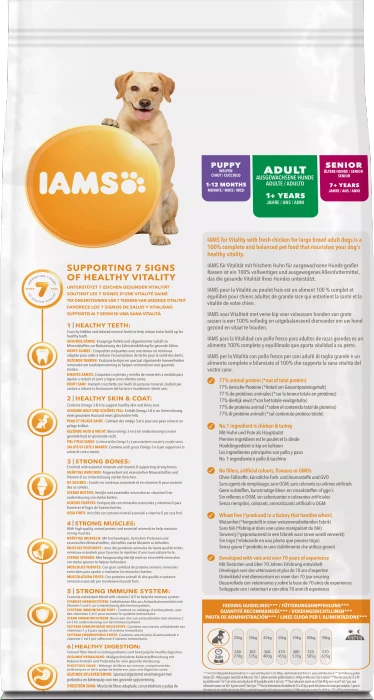 IAMS for Vitality für ausgewachsene Hunde großer Rasse, mit Huhn, 12kg