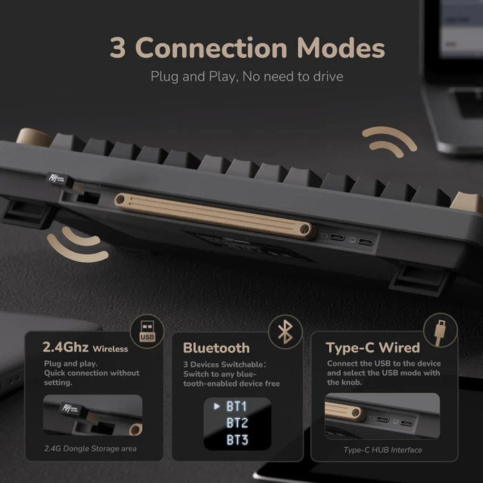 RK Royal Kludge M75 Wireless, grau/schwarz, LEDs RGB, hot-swap, RK RED, USB/Bluetooth, US
