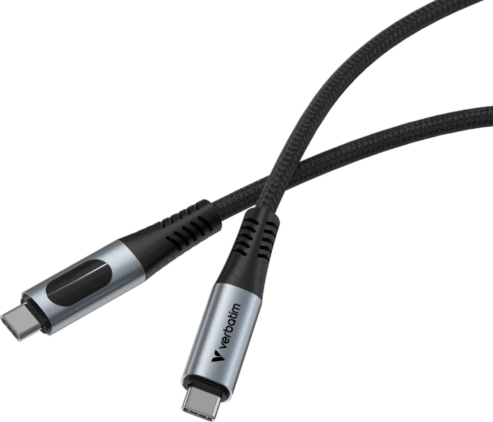 Verbatim Sync & Charge USB-C Kabel mit Leistungsanzeige, USB4 Gen3x2, 40Gb/s, 8K60Hz, 240W PD EPR, USB-C Stecker auf USB-C Stecker, 1.2m