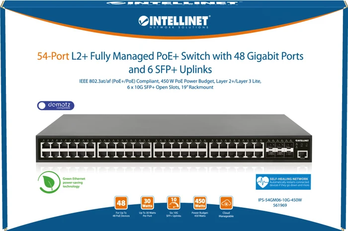 Intellinet Rackmount Gigabit Managed Switch, 48x RJ-45, 6x SFP+, 450W PoE+