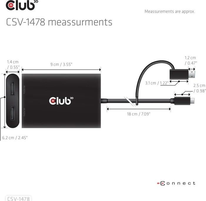 Club 3D USB-C 2x Displayport Videosplitter, USB-C 3.0 [Stecker]