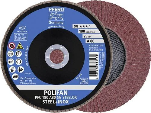 Pferd PFC 180 A 80 SG STEELOX POLIFAN Fächerschleifscheibe K80, 180x22.23mm, 10 Stück