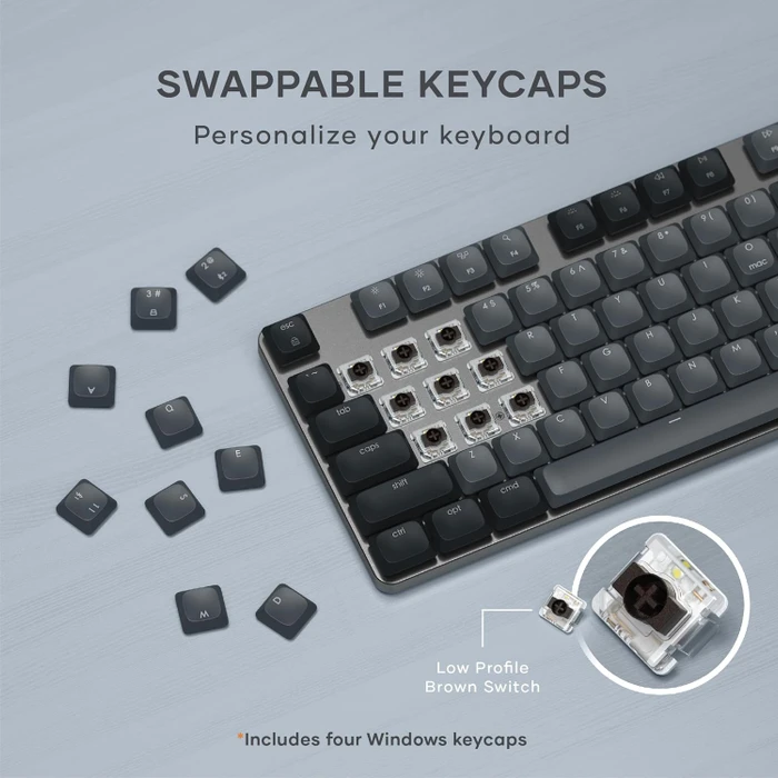 Satechi SM3 Slim Mechanical Backlit BT Keyboard, Dark, grau/schwarz, low-profile BROWN Switches, USB/Bluetooth, ND