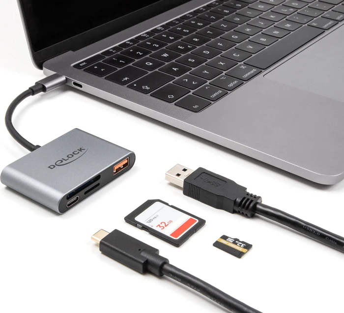 DeLOCK Card Reader mit USB-A und USB-C PD 2.0, USB-C 3.1 [Stecker]