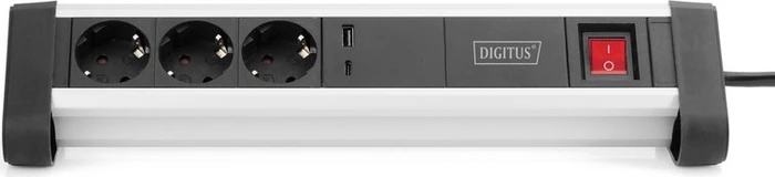 Digitus Home & Office Tisch-Steckdosenleiste, 3-fach, 1x USB-C/1x USB-A, 1.5m