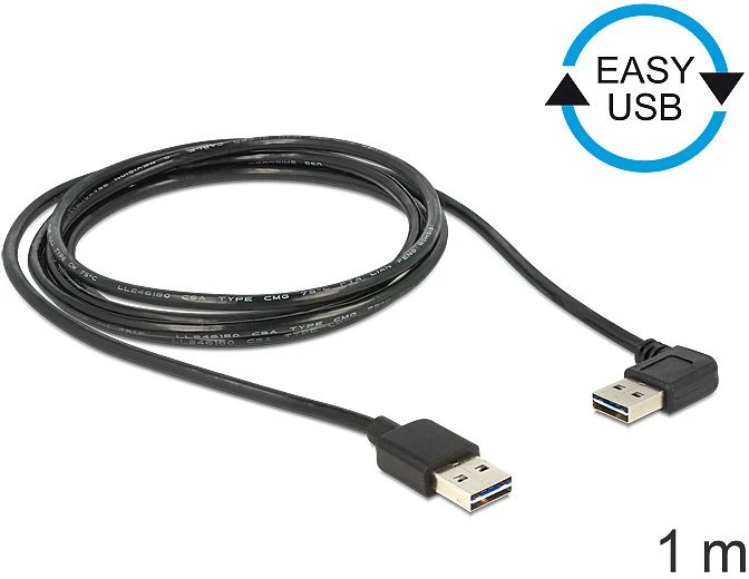 DeLOCK EASY-USB 2.0 Kabel, USB-A 90° horizontal gewinkelt [Stecker] auf USB-A [Stecker], 1m