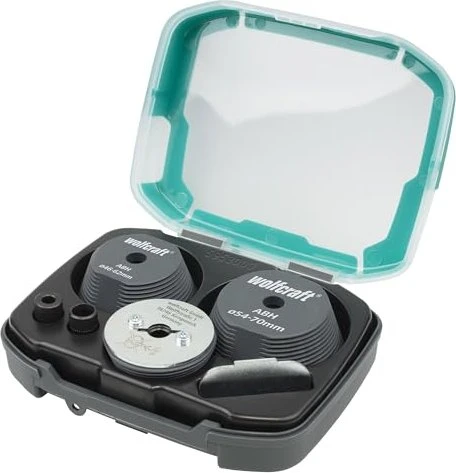Wolfcraft Aufbohrhilfe-Set für Lochsägen inkl. Werkzeugbox, 3-tlg.