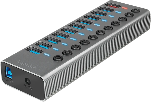 LogiLink USB-Hub mit Ladeanschluss, 10x USB-A 3.0, USB-B 3.0 [Buchse]
